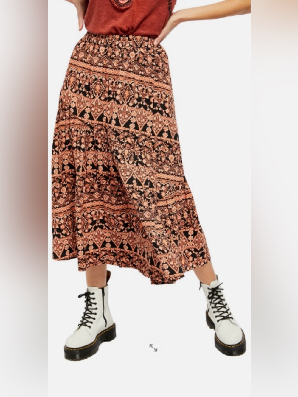 Free People Boho Maxi Skirt in Black and Rust